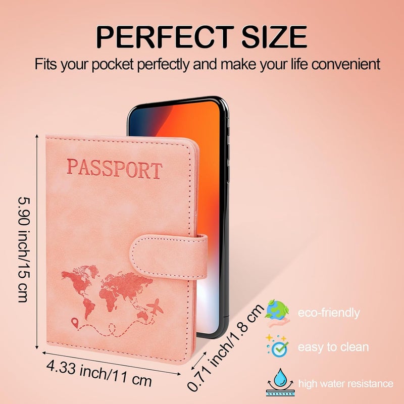 Sovirose Passport Holders, RFID Blocking Credit Card Holder, PU Leather Passport Holders for Travel with Magnetic Buckle, Travel Must Haves Cruise Ship Essentials for Men, Women (Pink) - Image 2